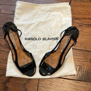 Manolo Blahnik Strappy Patent Leather Heels with dust bag
